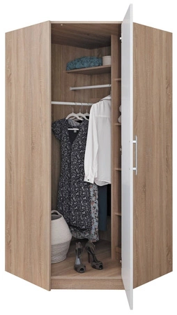 Szafa narożna Caspe dąb artisan nowoczesny design wykończenie ABS oraz czarne uchwyty