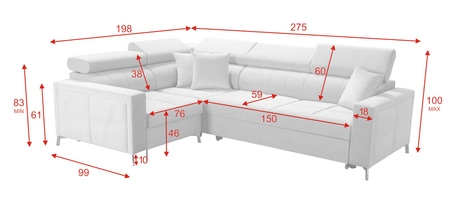 Narożnik z funkcją spania Nausa II beżowy lewostronny velvet dekoracyjne przeszycia na siedzisku narożnik z pojemnikiem na pościel