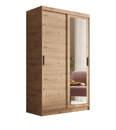Szafa przesuwna z lustrem Hailey 120 cm dąb artisan prosta forma i minimalistyczny wygląd szafa idealnie wpasuje się do każdego wnętrza