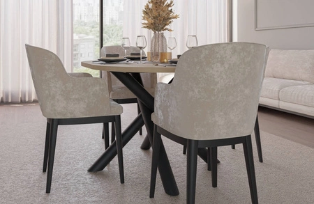 Stół Lyon 100x138 cm dąb lindberg / czarny stylowy stół do jadalni osadzony na designerskich nogach typu pająk regulacja wysokości