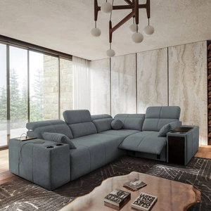 Narożnik z funkcją spania Tesalia II Lux szary prawostronny wygodny narożnik z przesuwanym oparciem oraz wysuwanym podnóżkiem