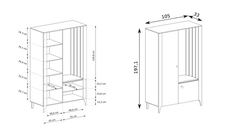 Garderoba Malumi 105 cm czarna funkcjonalna garderoba do przedpokoju w stylu skandynawskim duże lustro ozdobny dekor jodełki