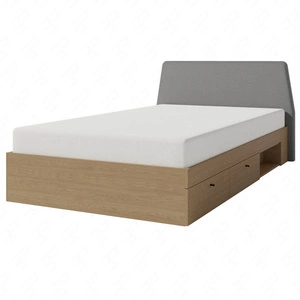 Łóżko z szufladami Olivio 120x200 cm dąb baltic dune idealne do pokoju dziecka z tapicerowanym zagłówkiem i szufladami