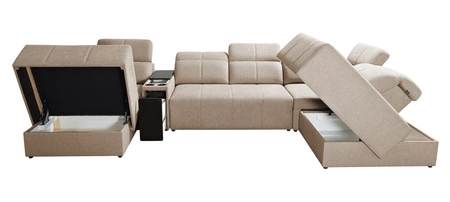 Narożnik z funkcją spania Tesalia V szary popiel lewostronny komfortowy narożnik z szufladą oraz funkcją przesuwanego oparcia