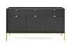 Komoda z szufladami Lovro 154 cm czarna nowoczesny design zachwyci miłośników wyrazistych wnętrz złote metalowe dodatki