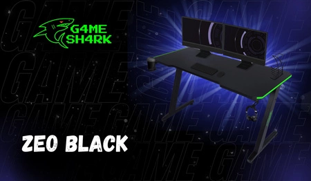 Biurko gamingowe Zeo czarne designerskie i ergonomiczne biurko antypoślizgowy karbonowy blat w całości pokryty podkładką oświetlenie LED