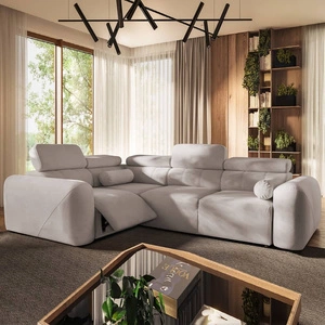 Narożnik z funkcją spania Cantare II Lux kość słoniowa lewostronny komfortowy narożnik z podnoszonym podnóżkiem miękka tkanina