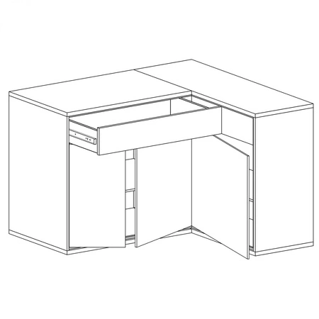 Komoda narożna Mediolan Plus 127,5x85 cm hikora elegancka komoda z czarnymi dodatkami oraz metalowymi nogiami szuflady z systemem push to open