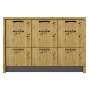 Wyspa kuchenna z szufladami Clara 127 cm dąb artisan / szary popiel funkcjonalny i pojemny mebel kuchenny z trwałymi metalowymi uchwytami