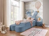 Łóżko kontynentalne Beti Plus 100x200 błękitne uroczy unikatowy zagłówek w kształcie króliczka łózko z szafkami nocnymi i pufami