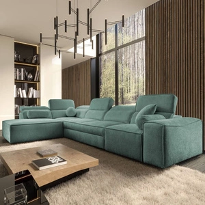 Narożnik z funkcją spania Viano XI patynowy lewostronny modny i stylowy narożnik z regulowanymi zagłówkami ozdobne poduszki