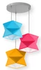 Lampa wisząca potrójna Quasar designerska lampa sufitowa do pokoju dziecięcego lub niemowlęcego z kolorowymi abażurami i szarą rozetą sufitową