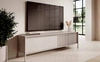 Szafka RTV Sesti 187 cm beżowa oryginalny design szafka pod telewizor w stylu industrialnym idealna szafka do odważnych aranżacji