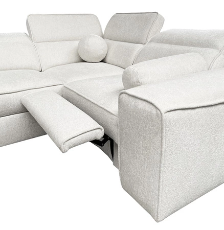 Narożnik z funkcją spania Viano II Lux jasny brąz prawostronny designerski narożnik do salonu z komfortowym wysuwanym podnóżkiem