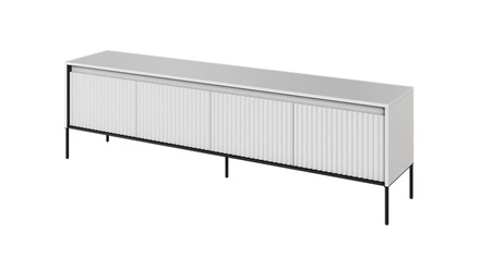 Szafka RTV Trend 193 cm biała nowoczesna szafka pod telewizor z metalową podstawą ryflowane fronty subtelne oświetlenie LED