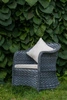 Fotel ogrodowy Modreno szary wygodny fotel pleciony z poduchami do ogrodu odporny na szkodliwe warunki atmosferyczne