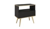 Szafka nocna z szufladą Luxury czarna elegancki design korpus zwieńczony złotą listwą szafka wsparta na złotych metalowych nogach