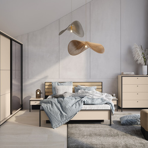 Zestaw mebli do sypialni Enna beżowy / czarny / dąb natura nowoczesna konstrukcja mebli z klimatycznym oświetleniem subtelne uchwyty