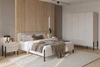 Zestaw mebli do sypialni Jukon S beżowy elegancka forma mebli w nowoczesnym stylu system otwierania push to open metalowe czarne nogi