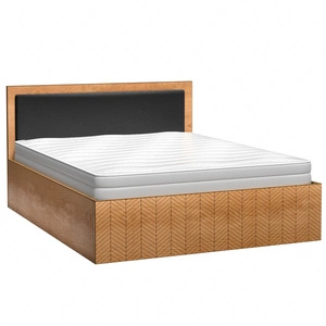 Łóżko Fonti 160x200 cm dąb karmel / czarny to idealne łóżko do sypialni tapicerowany zagłówek misterne zdobienie w postaci jodełki