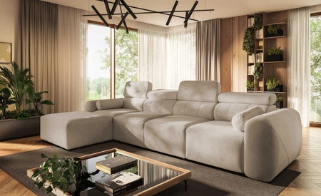 Narożnik z funkcją spania Cantare XII beżowy lewostronny estetyczny i niezwykle komfortowy narożnik z pojemnikiem na pościel