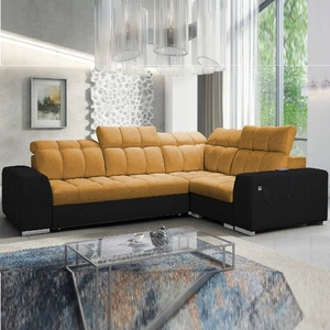 Narożnik z funkcją spania Luigi II miodowy / czarny prawostronny komfort podczas codziennego wypoczynku narożnik z pojemnikiem na pościel