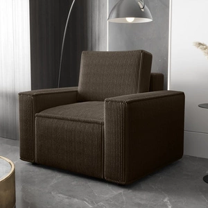 Fotel Nelo brązowy klasyczny design w nowoczesnym wydaniu wygodny fotel do salonu prążkowana sztruksowa tkanina