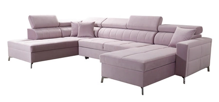 Narożnik z funkcją spania Nausa VI jasny brąz prawostronny stylowy narożnik o komfortowym wykończeniu miękka tkanina typu velvet