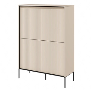 Komoda wysoka Trend 98 cm beżowa elegancka i stylowa komoda o wyjątkowym charakterze ryflowane fronty z oświetleniem LED