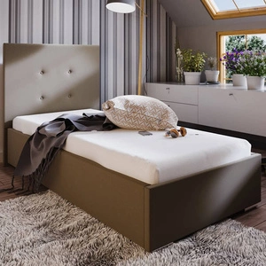 Łóżko tapicerowane Bejar 90x200 ciemny beż z zagłówkiem w nowoczesnym stylu idealne do pokoju młodzieżowego lub małej sypialni