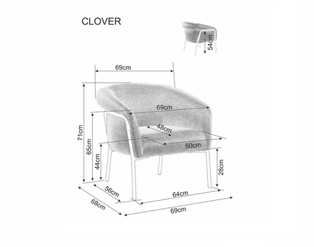 Fotel Clover szary nowoczesny oraz funkcjonalny fotel z metalowymi nogami komfortowy podczas wypoczynku