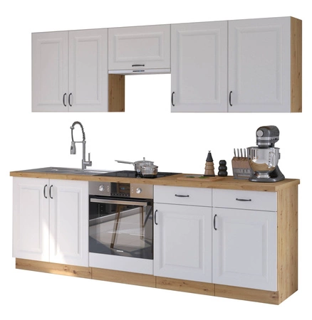 Zestaw mebli kuchennych Scandi 240 cm szafki doskonale prezentują się we wnętrzach skandynawskich klasycznych oraz nowoczesnych