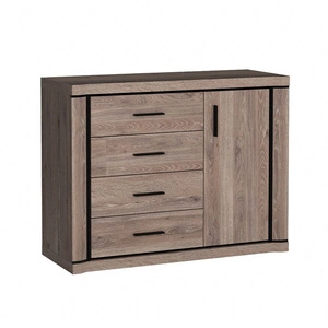 Komoda z szufladami Dallas 117 cm dąb truflowy / czarny elegancka stylistyka mebla wzbogacona o stylowe czarne dodatki