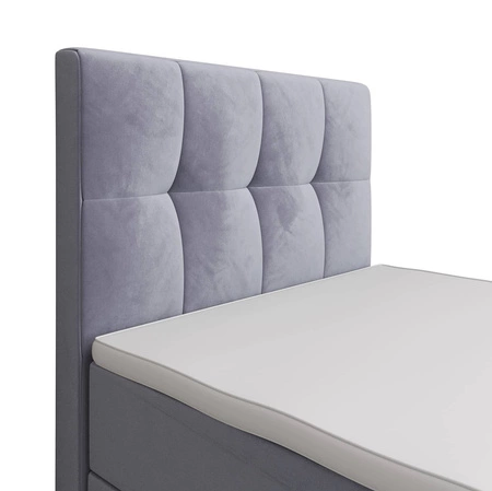 Łóżko kontynentalne Manhattan 90x200 błękitne w nowoczesnym skandynawskim stylu z tapicerowanym zagłówkiem i zanóżkiem łóżko z pojemnikiem