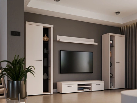 Meblościanka Rene XL beż piaskowy doskonała meblościanka dla miłośników nowoczesnych aranżacji o eleganckim charakterze