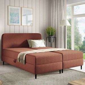 Łóżko kontynentalne Aberg 200x200 ceglaste nowoczesny minimalizm gładki zagłówek o zaokrąglonych rogach propozycja do dużej sypialni