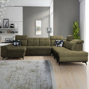 Narożnik z funkcją spania Buffalo X oliwkowy lewostronny funkcjonalny i komfortowy narożnik do pokoju z pojemnikami na pościel