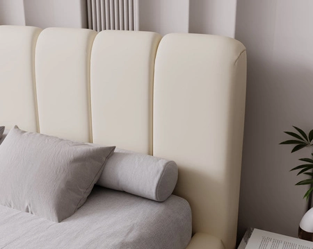 Łóżko tapicerowane Malmi 140x200 beżowe stylowe łóżko z pojemnikiem na pościel wygodny zagłówek zachwyca eleganckim designem