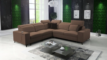 Narożnik z funkcją spania Kelly Sleek III jasny brąz lewostronny elegancki narożnik do salonu z dwoma pojemnikami na pościel