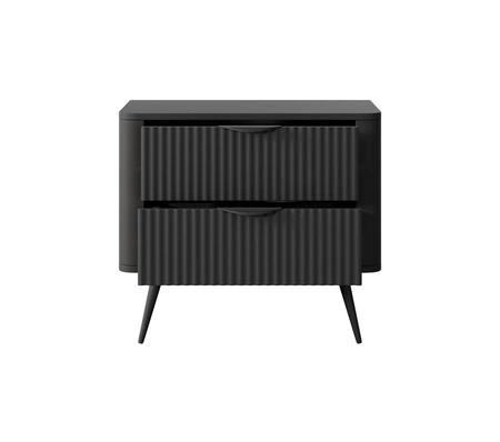 Szafka nocna Lante czarna stylowa szafka z szufladami idealna do sypialni w stylu glamour i skandynawskim oryginalny kształt bryły