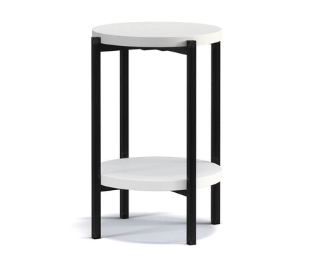 Stolik kawowy okrągły 44 cm Sampi biały z dodatkową półką lekki design solidna metalowa podstawa zachwycająca ozdoba każdego wnętrza