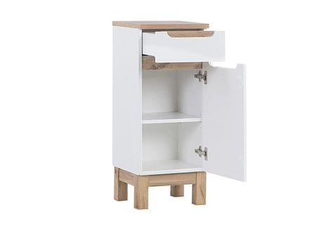 Szafka łazienkowa Bali 35 cm biały połysk / dąb wotan szafka do łazienki z szufladą odporna na uszkodzenia i działanie wilgoci