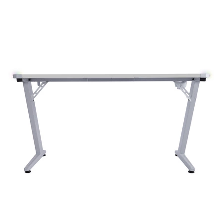 Biurko gamingowe Zeo biały / zielony designerskie i ergonomiczne biurko antypoślizgowy karbonowy blat w całości pokryty podkładką oświetlenie LED