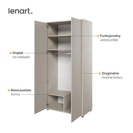 Szafa Teen Flex 101 cm silk flou modna i pojemna szafa do pokoju nastolatków wyposażona w drążek na wieszaki funkcjonalny układ półek