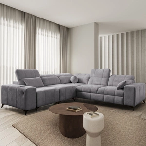 Narożnik z funkcją spania Penejos III jasny szary lewostronny wygodny i komfortowy narożnik do salonu dwa pojemniki na pościel