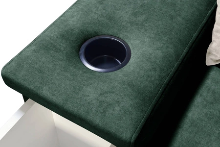 Narożnik z funkcją spania Alcamo czarny / biały prawostronny elegancki narożnik z dostawką praktyczna szuflada w boczku mebla