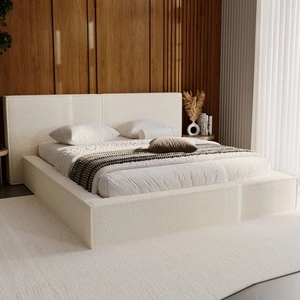 Łóżko tapicerowane Palise 160x200 kremowe stylowe łóżko z pojemnikiem na pościel wygodny zagłówek zachwyca eleganckim designem
