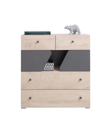 Komoda z szufladami Dzeta 90 cm dąb / antracyt idealna do pokoju młodzieżowego funkcjonalna i pojemna