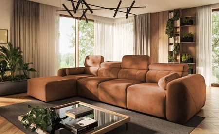 Narożnik z funkcją spania Cantare XII ceglasty lewostronny estetyczny i niezwykle komfortowy narożnik z pojemnikiem na pościel