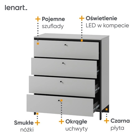 Komoda z szufladami Gris 101 cm szary / czarny nowoczesna konstrukcja komody do sypialni niewielkie uchwyty o ciekawym wykończeniu